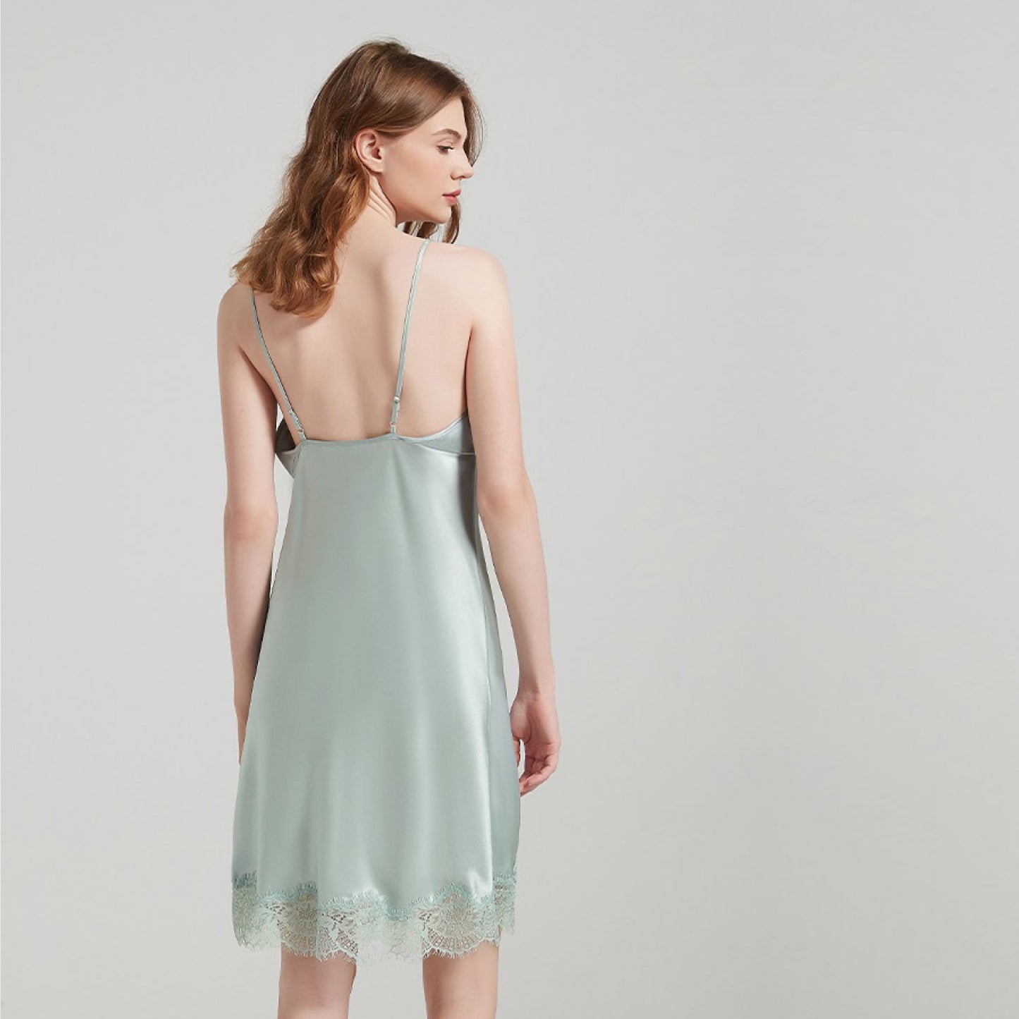 Pure Silk Elegant Lace Nightgown&Robe Set 2Pcs | 100% Mulberry Silk Sleepwear