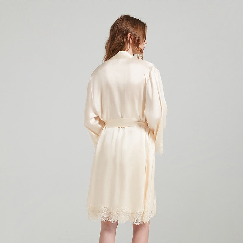 Pure Silk Elegant Lace Nightgown&Robe Set 2Pcs | 100% Mulberry Silk Sleepwear