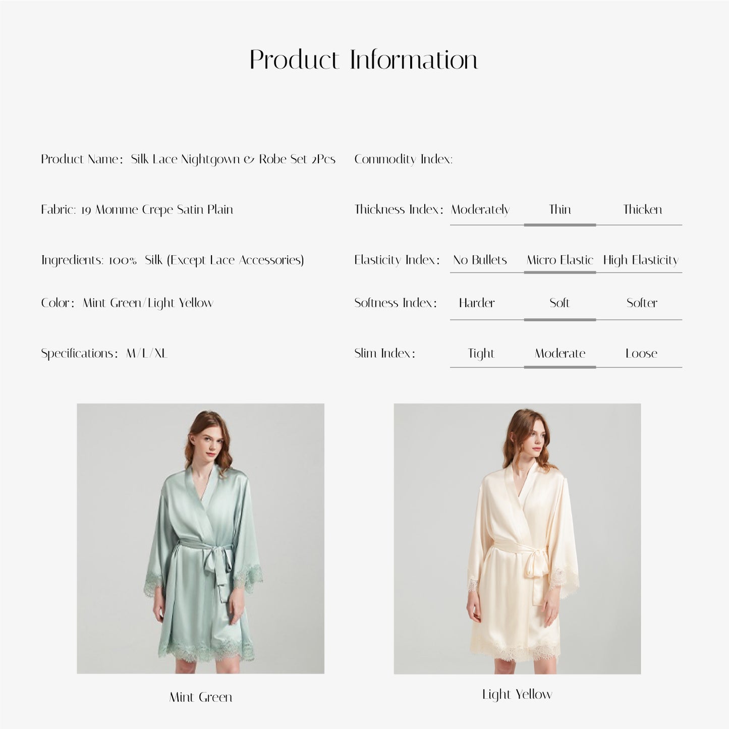 Pure Silk Elegant Lace Nightgown&Robe Set 2Pcs | 100% Mulberry Silk Sleepwear