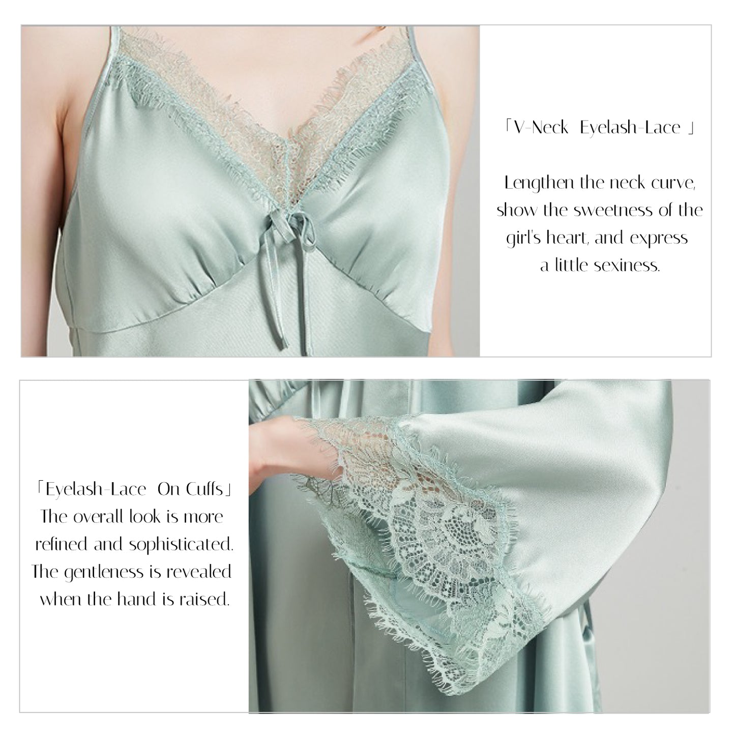 Pure Silk Elegant Lace Nightgown&Robe Set 2Pcs | 100% Mulberry Silk Sleepwear