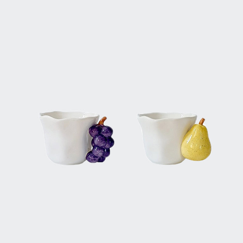 Artistic Fruit Creative Ceramic Mug: Pear & Grape Handle Design