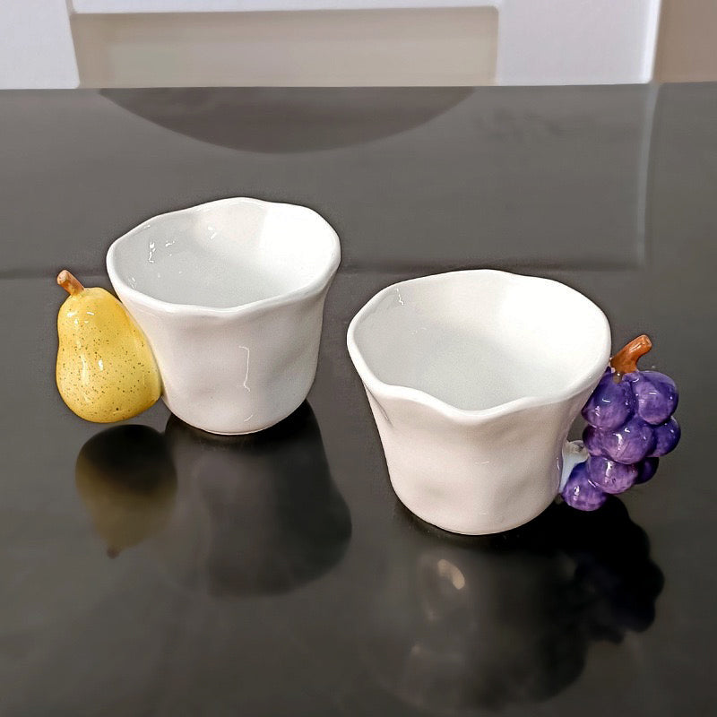 Artistic Fruit Creative Ceramic Mug: Pear & Grape Handle Design