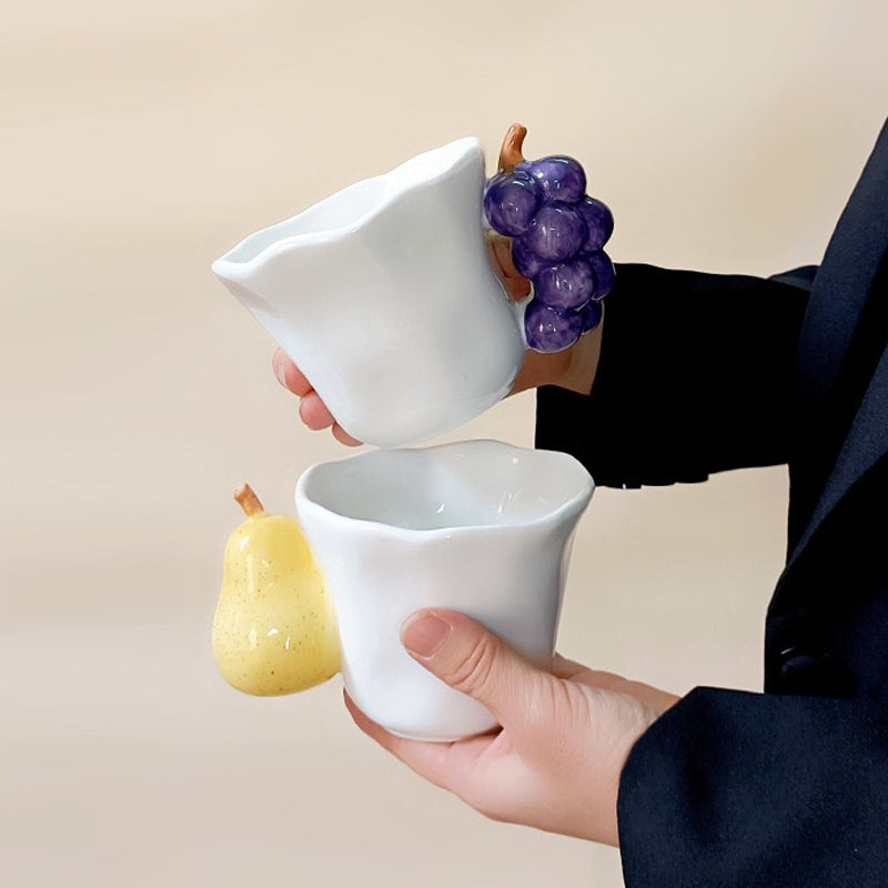 Artistic Fruit Creative Ceramic Mug: Pear & Grape Handle Design