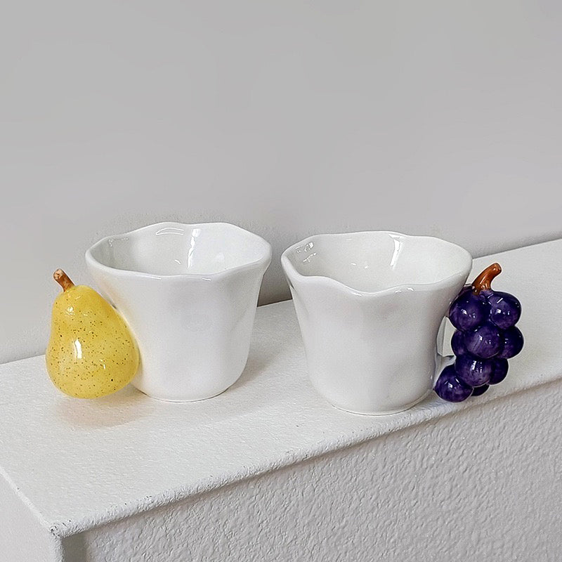 Artistic Fruit Creative Ceramic Mug: Pear & Grape Handle Design