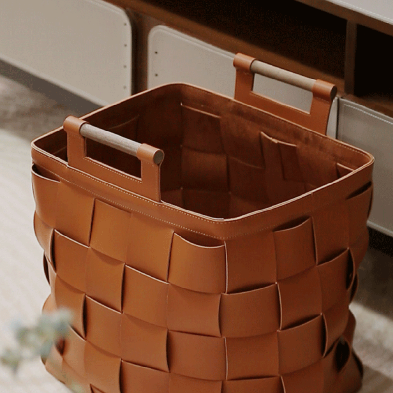 Wide Weave Leather Laundry Basket with Handles |Stylish Laundry Hamper
