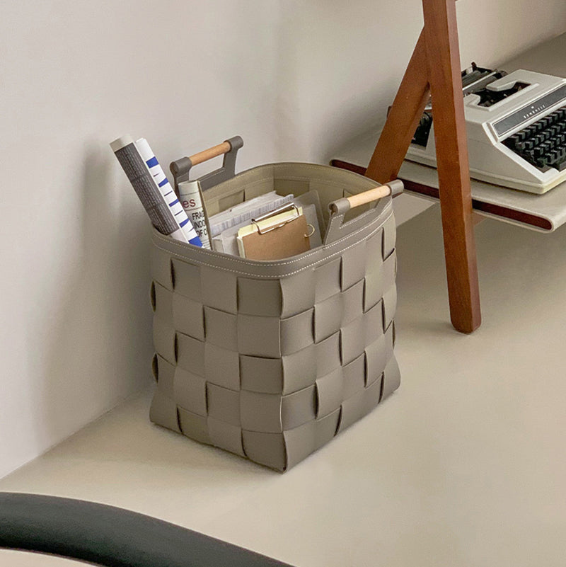 Wide Weave Leather Laundry Basket with Handles |Stylish Laundry Hamper