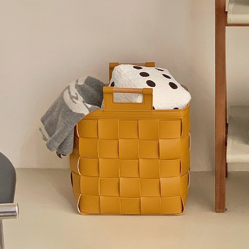 Wide Weave Leather Laundry Basket with Handles |Stylish Laundry Hamper