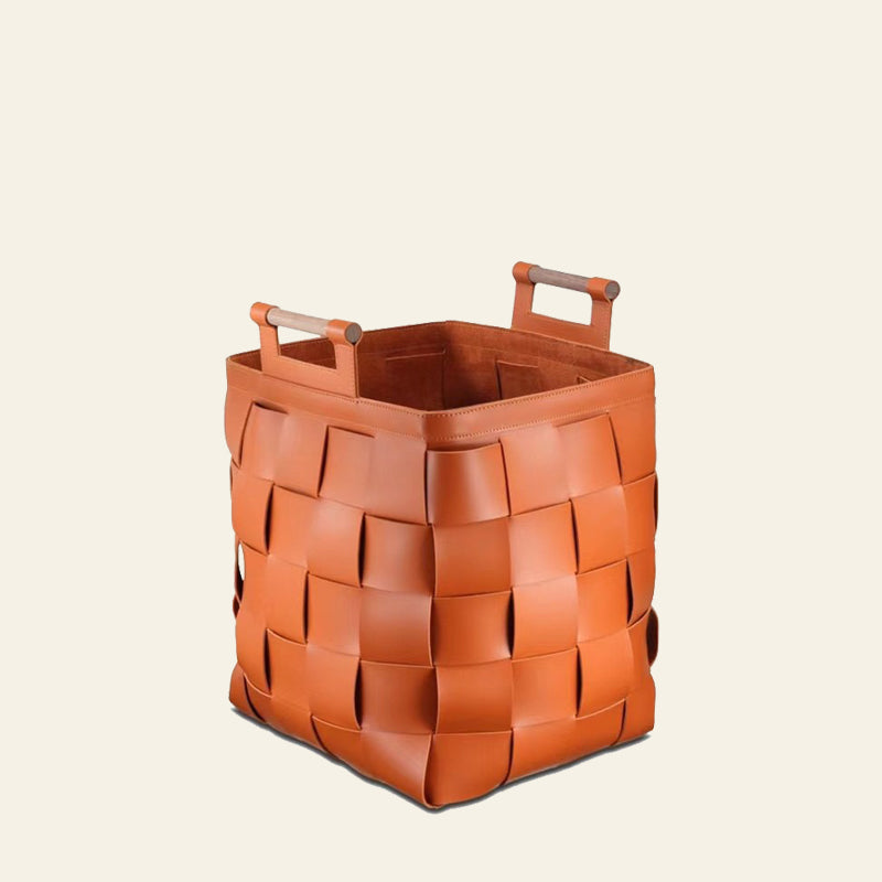 Wide Weave Leather Laundry Basket with Handles |Stylish Laundry Hamper