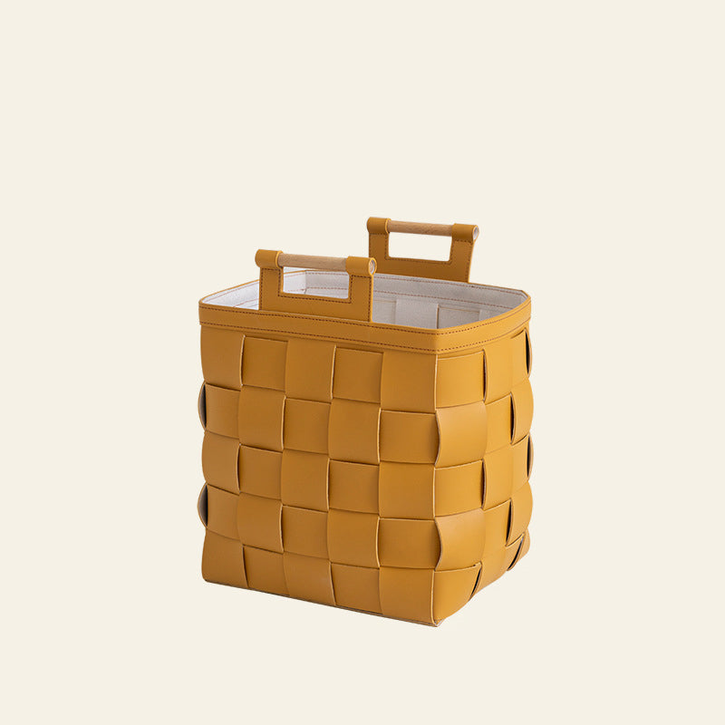Wide Weave Leather Laundry Basket with Handles |Stylish Laundry Hamper