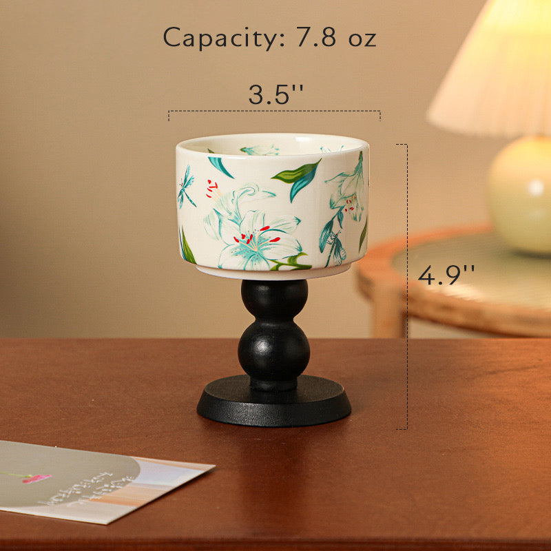 Elegant Ceramic Ice Cream Cup with Wooden Base