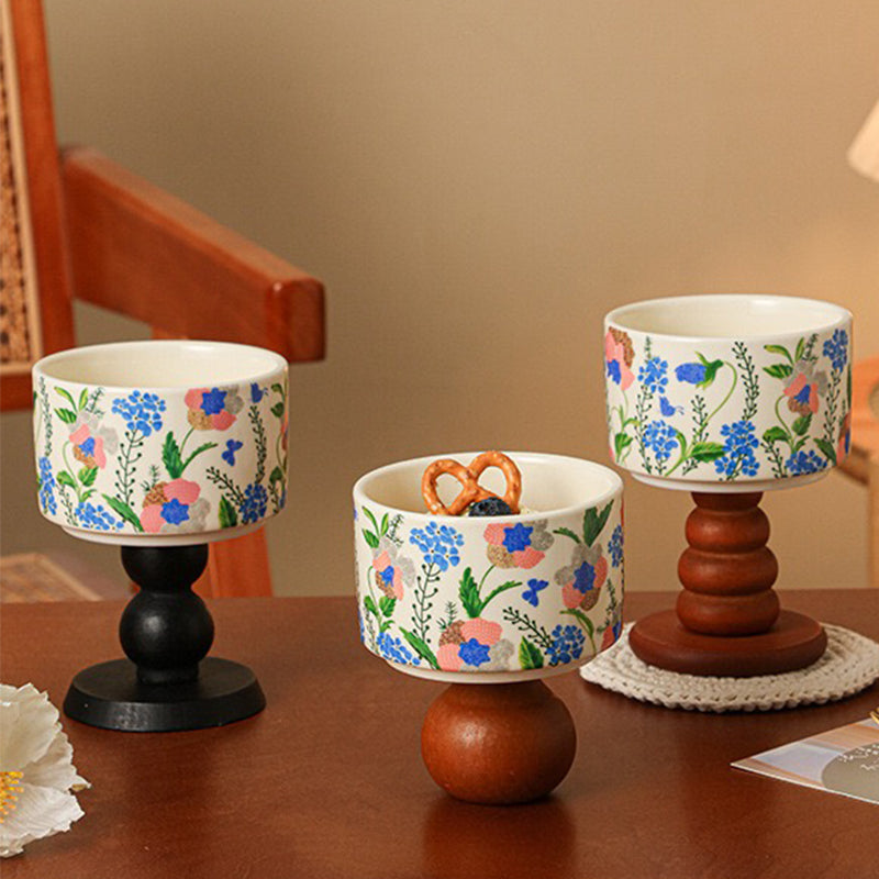 Elegant Ceramic Ice Cream Cup with Wooden Base