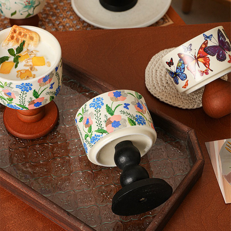 Elegant Ceramic Ice Cream Cup with Wooden Base