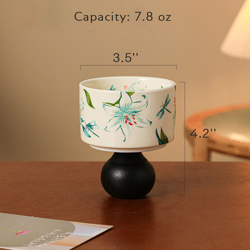 Elegant Ceramic Ice Cream Cup with Wooden Base