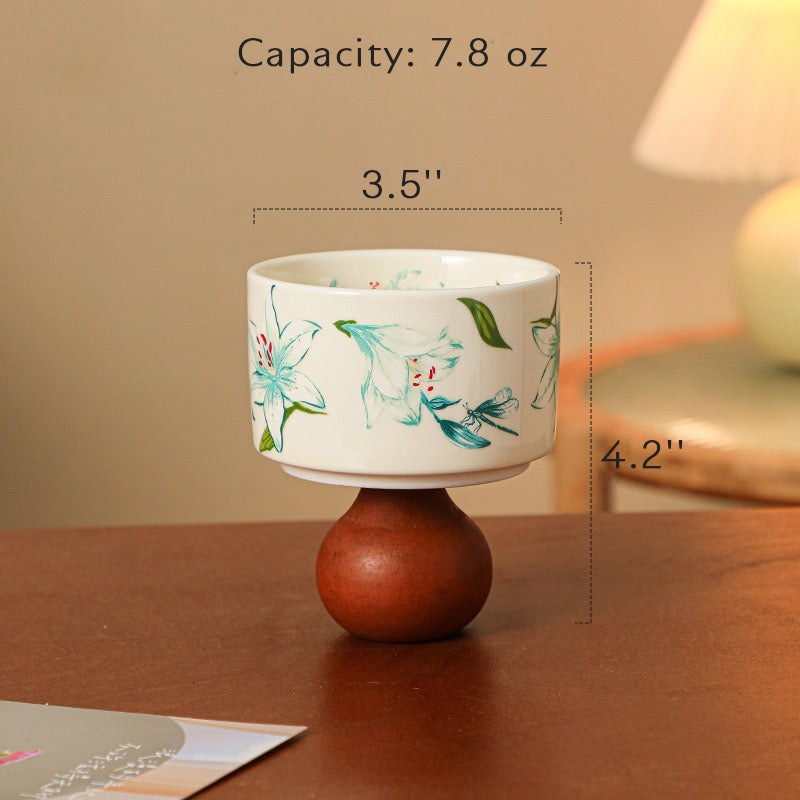 Elegant Ceramic Ice Cream Cup with Wooden Base