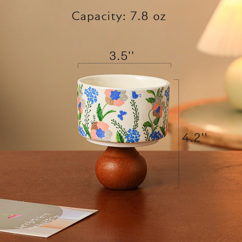 Elegant Ceramic Ice Cream Cup with Wooden Base