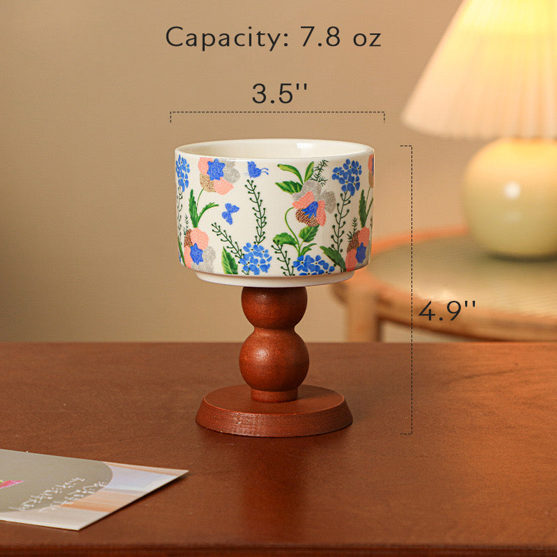 Elegant Ceramic Ice Cream Cup with Wooden Base