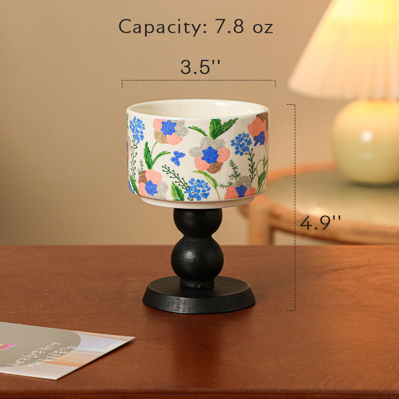 Elegant Ceramic Ice Cream Cup with Wooden Base