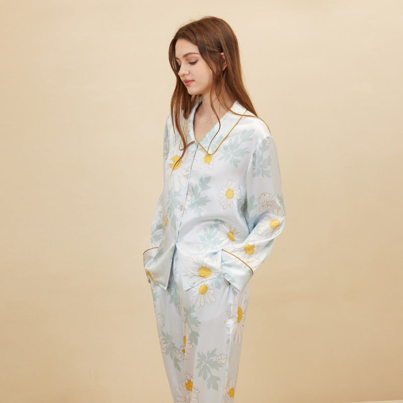 Pure Silk Daisy print long sleeve and Pants Set